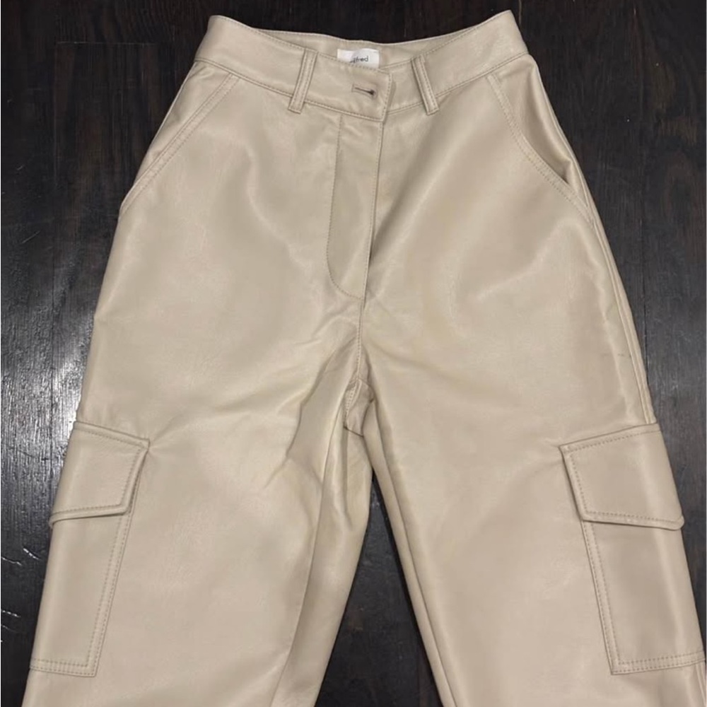 Aritzia Cream Faux Leather Cargo Straight-Leg Pants